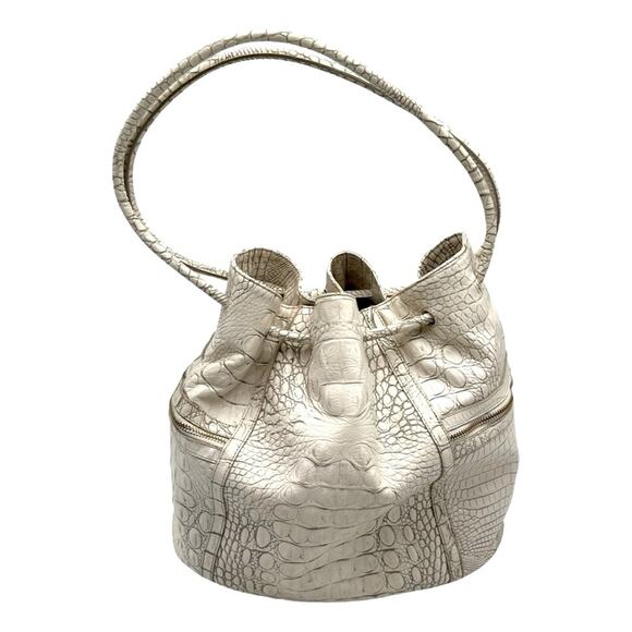 Brahmin Dee Dee Grotto Pearl OffWhite Drawstring Melbourne Croc Embossed Leather - Picture 6 of 16